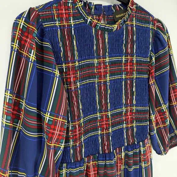 Sugarlips Lakeview Blue Red Plaid Smocked Tiered Maxi Dress Womens Size Medium - Picture 5 of 13